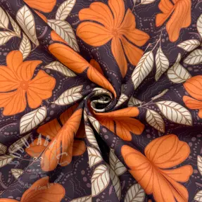 Bawełniana tkanina SATIN Autumn flowers dark brown