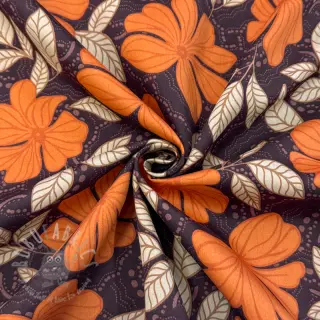 Bawełniana tkanina SATIN Autumn flowers dark brown