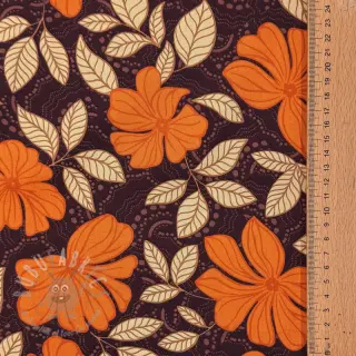 Bawełniana tkanina SATIN Autumn flowers dark brown