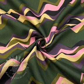 Bawełniana tkanina SATIN Abstract waves dark green