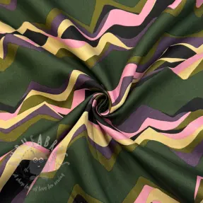 Bawełniana tkanina SATIN Abstract waves dark green