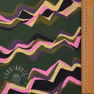 Bawełniana tkanina SATIN Abstract waves dark green