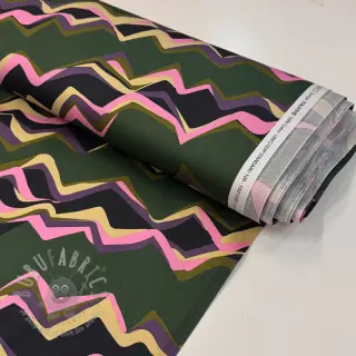 Bawełniana tkanina SATIN Abstract waves dark green