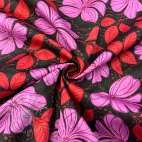 Bawełniana tkanina SATIN Autumn flowers dark red
