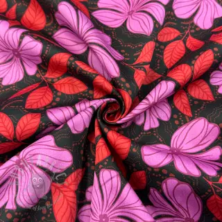 Bawełniana tkanina SATIN Autumn flowers dark red