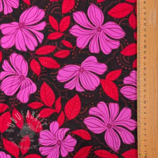 Bawełniana tkanina SATIN Autumn flowers dark red