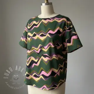 Bawełniana tkanina SATIN Abstract waves dark green