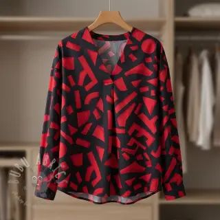 Bawełniana tkanina SATIN Geometric dark red