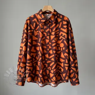 Bawełniana tkanina SATIN Geometric dark brown
