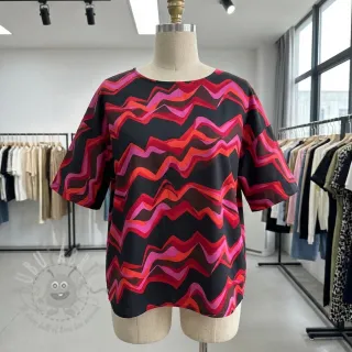 Bawełniana tkanina SATIN Abstract waves dark red