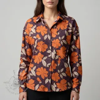 Bawełniana tkanina SATIN Autumn flowers dark brown