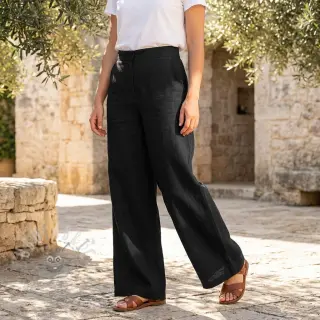 Tkanina wiskozowa z lnem SPANDEX black