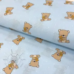 Bawełniana tkanina Sweet bear light blue ORGANIC