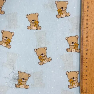 Bawełniana tkanina Sweet bear light blue ORGANIC