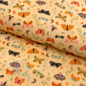 Muślin double gauze Butterflies soft yellow digital print