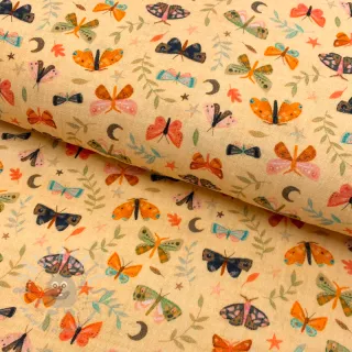 Muślin double gauze Butterflies soft yellow digital print