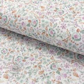 Muślin double gauze Flowers white petrol digital print ORGANIC