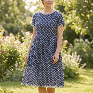 Bawełniana tkanina EMBROIDERY Rosemary navy
