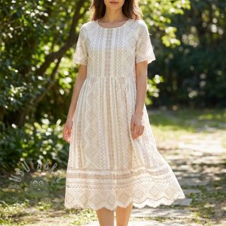 Bawełniana tkanina EMBROIDERY Lilian beige