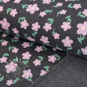 Dresówka drapana Flowers indigo melange