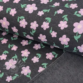 Dresówka drapana Flowers indigo melange