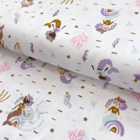Jersey GLITTER Mermaids white digital print