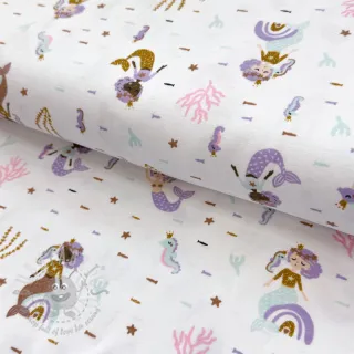 Jersey GLITTER Mermaids white digital print