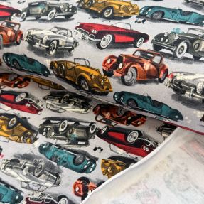 Dresówka drapana Old cars grey digital print