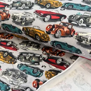 Dresówka drapana Old cars grey digital print
