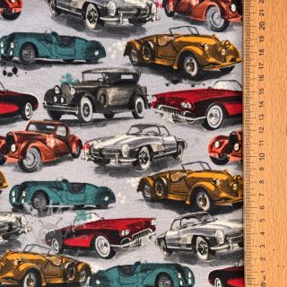 Dresówka drapana Old cars grey digital print