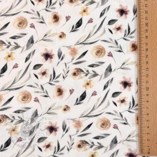 Jersey WAFFLE Flowers white digital print