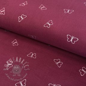 Drobny Sztruks GLITTER Butterflies burgundy