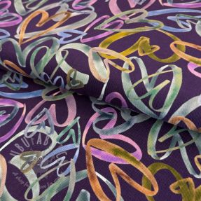 Drobny Sztruks Hearts dark purple digital print