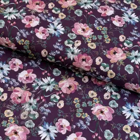Bawełniana tkanina Flowers Anabell dark purple digital print