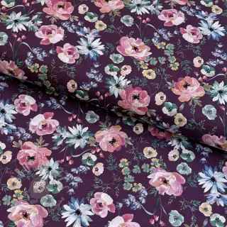 Bawełniana tkanina Flowers Anabell dark purple digital print