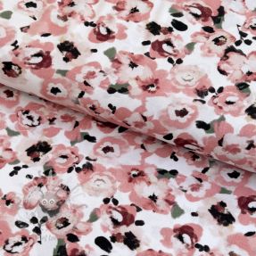 Wiskoza POPLIN STRETCH Flowers white digital print
