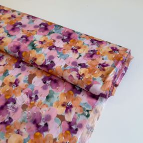 Wiskoza LUREX Flowers purple orange digital print