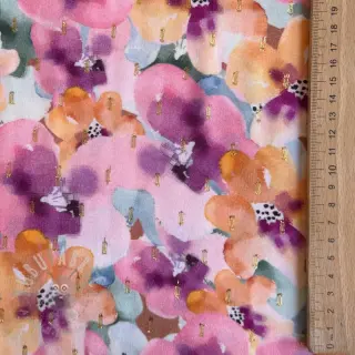 Wiskoza LUREX Flowers purple orange digital print
