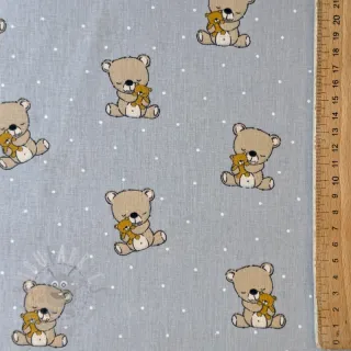 Bawełniana tkanina Sweet bear light grey ORGANIC