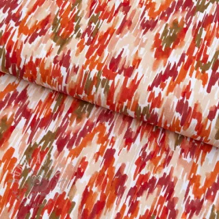 Wiskoza POPLIN STRETCH Stroke orange digital print