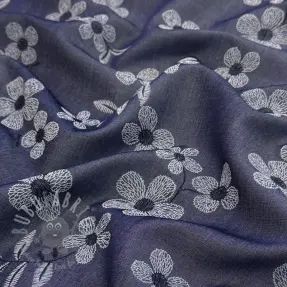 Bawełniana tkanina JEANS Chambre LUXURY JACQUARD Flowers dark blue