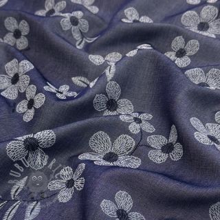 Bawełniana tkanina JEANS Chambre LUXURY JACQUARD Flowers dark blue