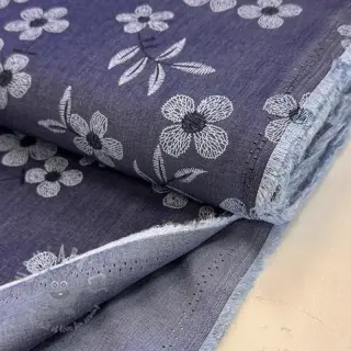 Bawełniana tkanina JEANS Chambre LUXURY JACQUARD Flowers dark blue