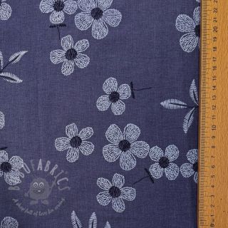 Bawełniana tkanina JEANS Chambre LUXURY JACQUARD Flowers dark blue