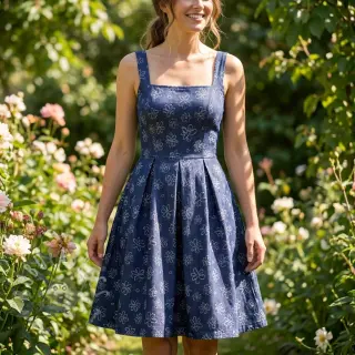 JEANS DENIM JACQUARD Flower dark blue