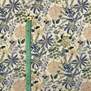 Jersey bawełniano-lniana Flowers ecru blue digital print