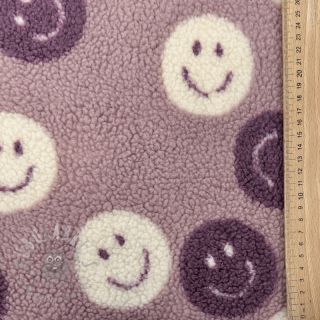 Tkanina płaszczowa TEDDY JACQUARD Happy faces mauve