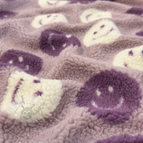 Tkanina płaszczowa TEDDY JACQUARD Happy faces mauve