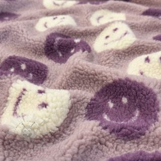 Tkanina płaszczowa TEDDY JACQUARD Happy faces mauve