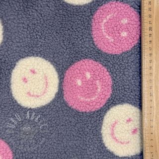 Tkanina płaszczowa TEDDY JACQUARD Happy faces jeans